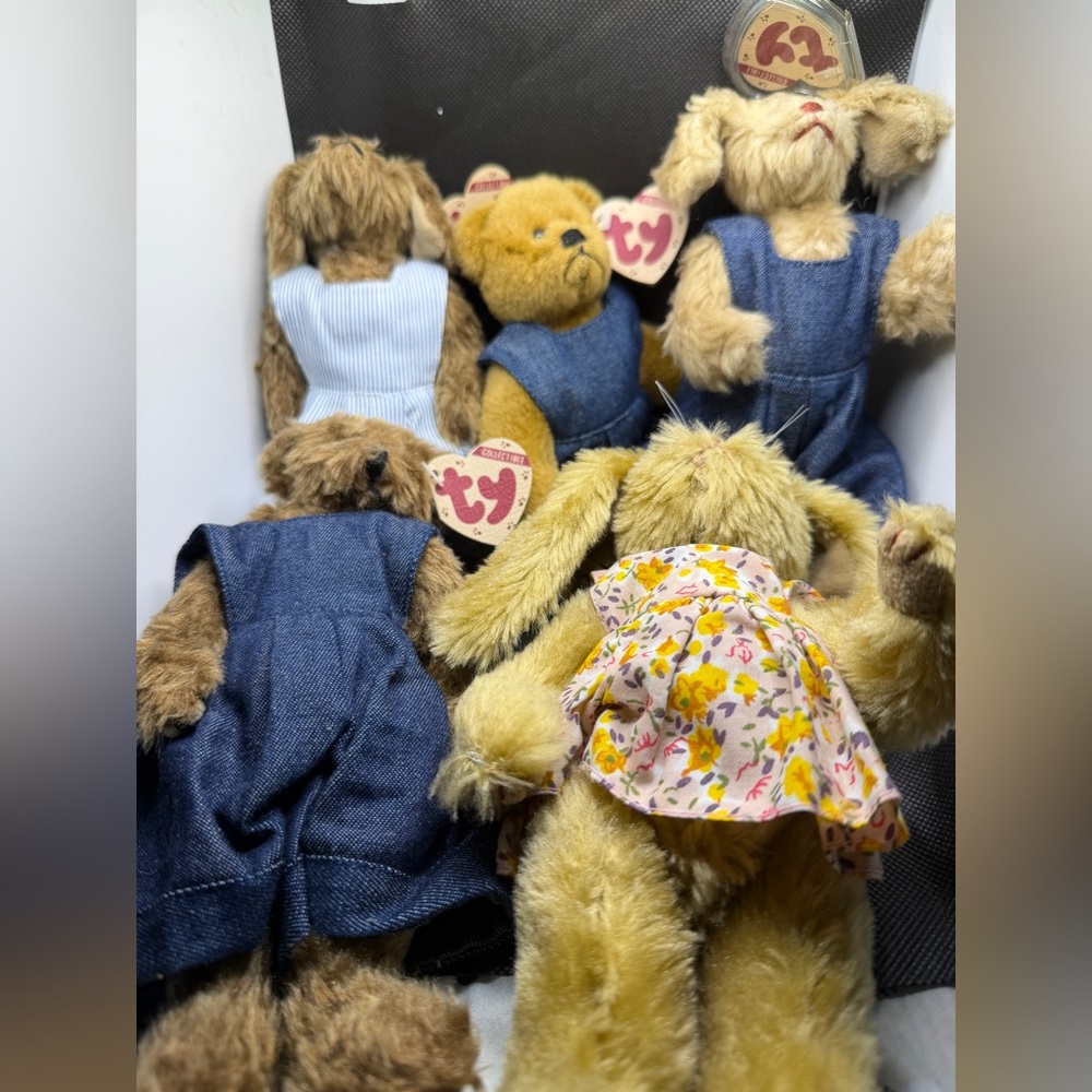 Ty Attic Treasures Plush Lot 5 Vintage Named Collectibles Bunny Bear Dog Tagged